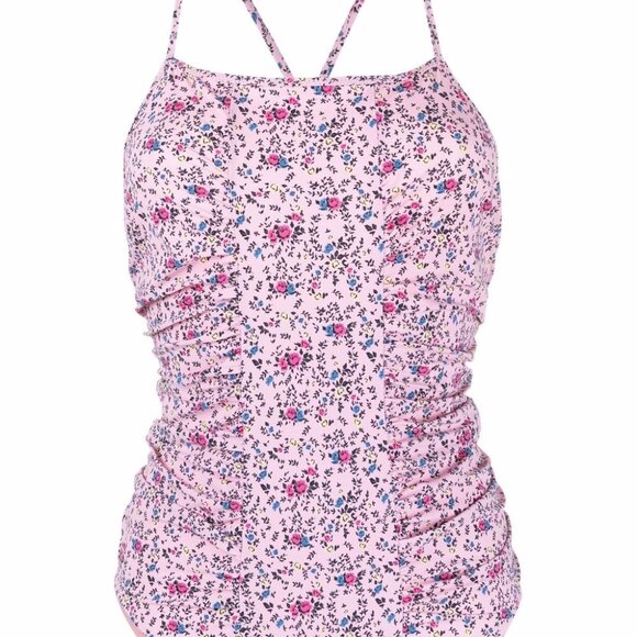 EUC GANNI Nylon One Piece Swimsuit Bodysuit Pink Floral Medium Large - Picture 4 of 4